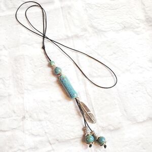 PORCELAIN BEADED Necklace Feather Charm